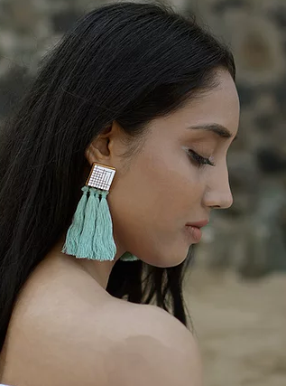 Green Tassel Earrings